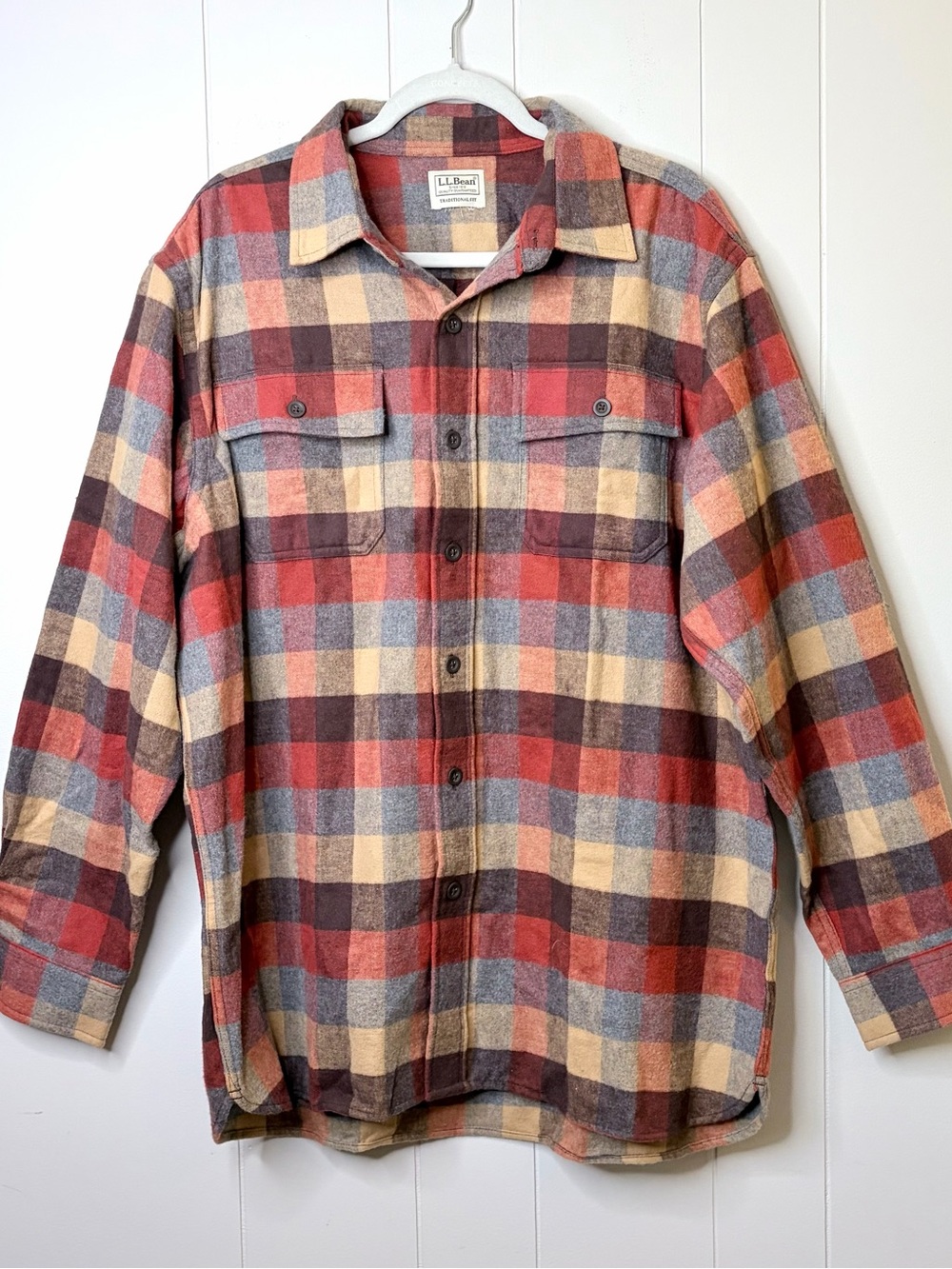 L.L. Bean Men's Rust Tan Plaid Flannel Shirt 100% Cotton Heavy Duty XL